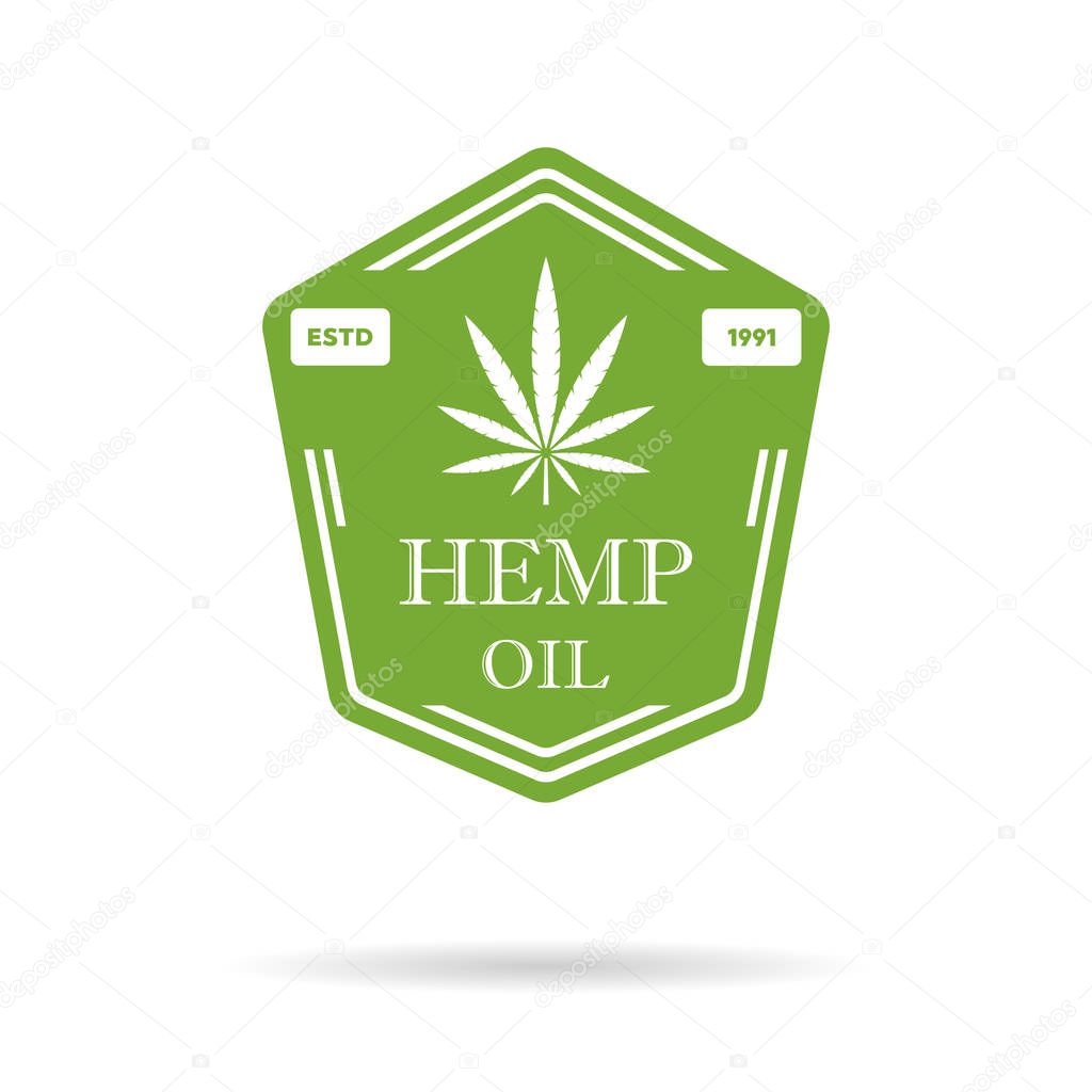 Marijuana leaf. Medical cannabis. Hemp oil. Cannabis extract. Icon product label and logo graphic template. Isolated vector illustration