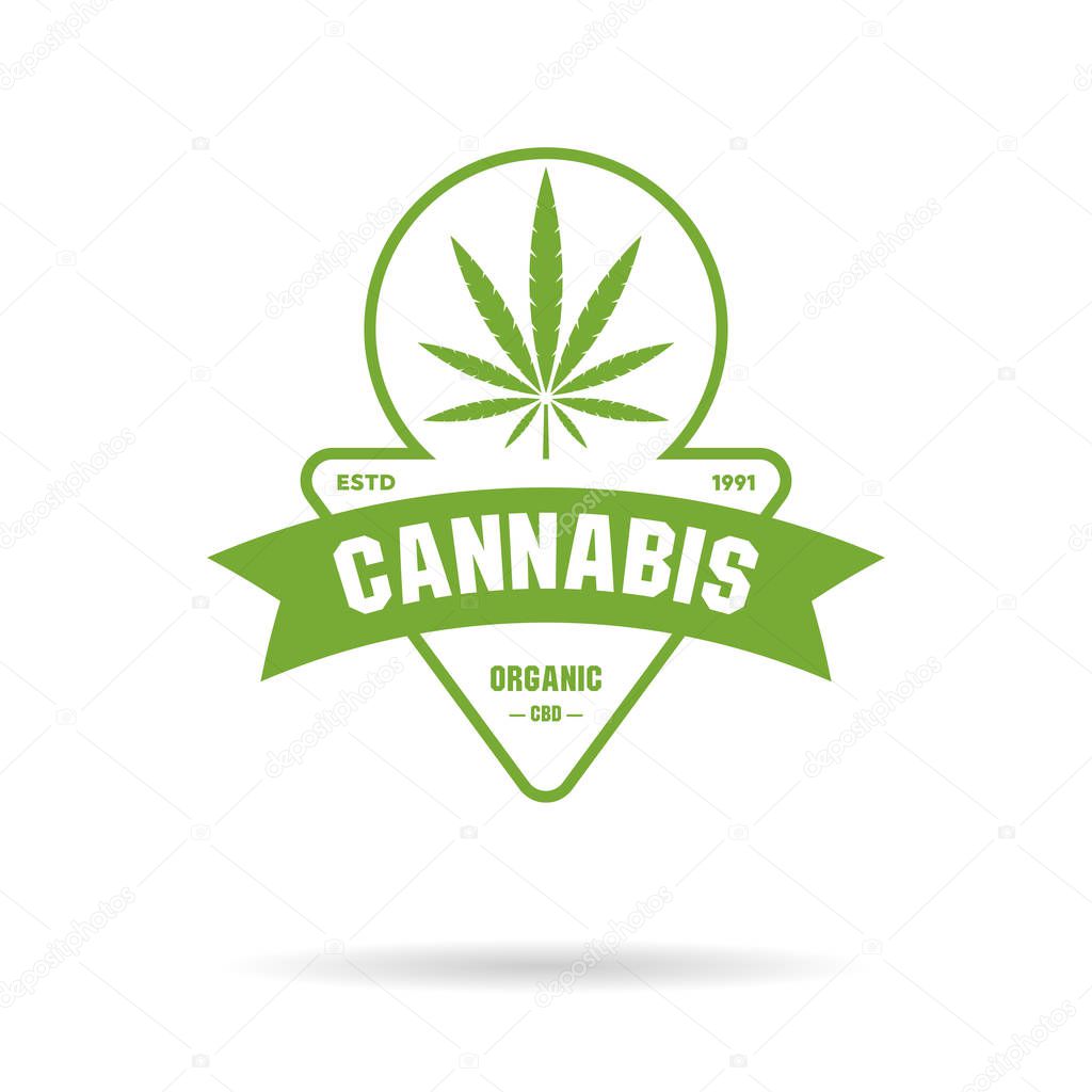Marijuana leaf. Medical cannabis. Hemp oil. Cannabis extract. Icon product label and logo graphic template. Isolated vector illustration