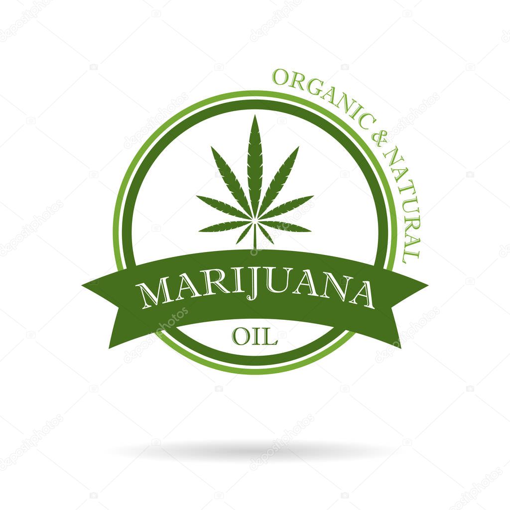 Marijuana leaf. Medical cannabis. Hemp oil. Cannabis extract. Icon product label and logo graphic template. Isolated vector illustration