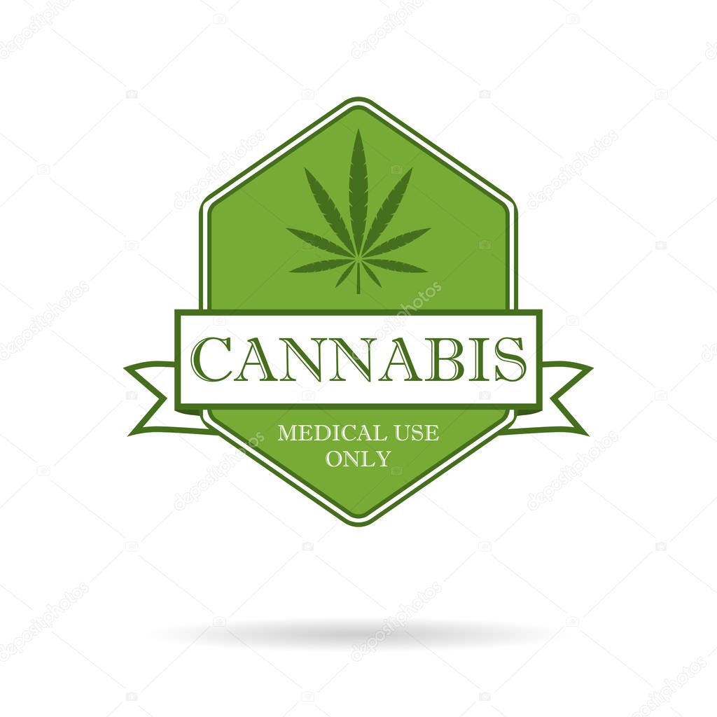 Marijuana leaf. Medical cannabis. Hemp oil. Cannabis extract. Icon product label and logo graphic template. Isolated vector illustration.