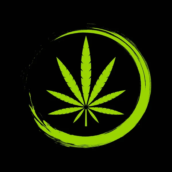 Marihuana yaprağı. Tıbbi esrar. Kenevir yağı. Doğal esrar. Simge ürün etiket ve logo grafik şablonu. İzole vektör çizim.