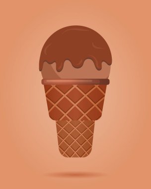 Çikolatalı dondurma waffle Kupası, süt ürünleri. Dondurma kaşık düz stil görüntüde. Vektör çizim.