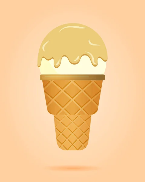 Ванильное мороженое в вафельной чашке, молочные продукты. Изображение совок мороженого в плоском стиле. Векторная иллюстрация . — стоковый вектор