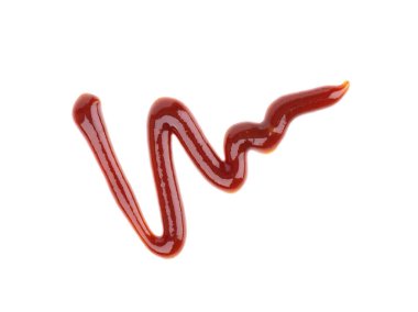 Barbekü sosu damlası, beyaz arka planda izole edilmiştir. Barbekü domates sosu. Üst görünüm.