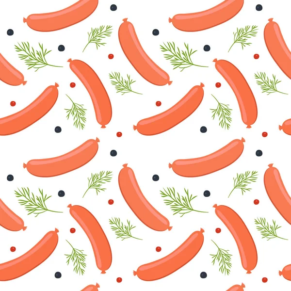 白色背景与香肠的无缝图案。香肠，有萝卜和胡椒粉。矢量插图. — 图库矢量图片