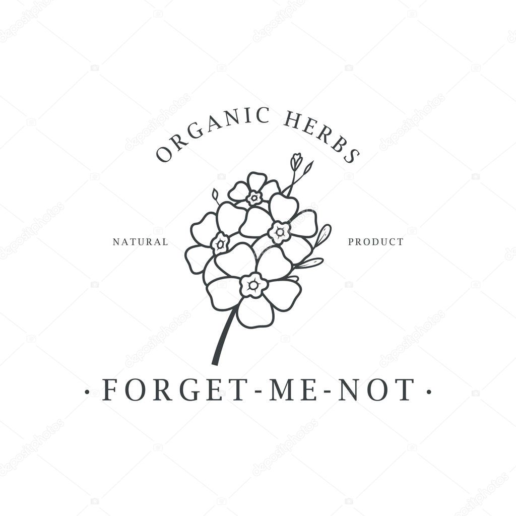 Forget me not flower. Logo for spa and beauty salon, boutique, organic shop, wedding, floral designer, interior, photography, cosmetic. Botanical floral element.