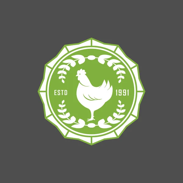 Premium tavuk logosu. Etiketler, rozetler ve tasarım öğeleri. Organik stil. Yeşil eko tavuk çıkartmaları. Vektör İllüstrasyonu.