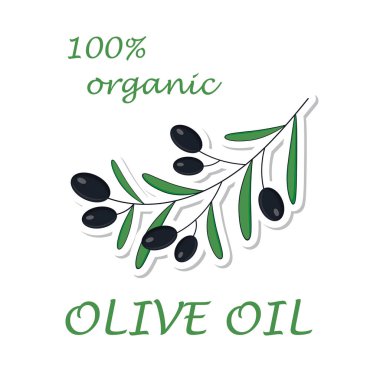 Zeytin ağacı dalı düz simgesi. Beyaz arka plan üzerinde izole etiket. Vektör çizim.