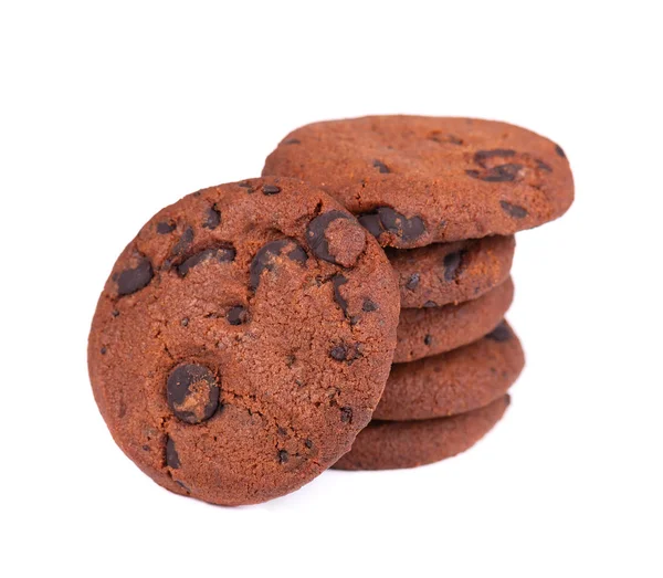 Dubbla Chocolate chip cookies isolerade på vit bakgrund. Kakor med choklad droppar. Söta kex. Hembakade bakverk. — Stockfoto