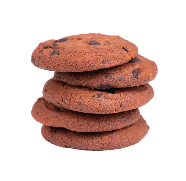 Galletas dobles de chispas de chocolate aisladas sobre fondo blanco. Galletas con gotas de chocolate Galletas dulces. Pastelería casera . — Foto de Stock