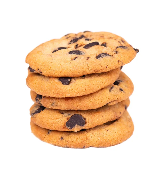 Chocolate chip cookie isolated on white background. Cookies with chocolate drops. Sweet biscuits. Homemade pastry. — Stock Photo, Image