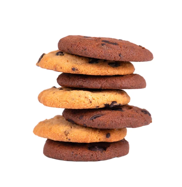 Galletas dobles de chispas de chocolate aisladas sobre fondo blanco. Galletas con gotas de chocolate Galletas dulces. Pastelería casera . — Foto de Stock