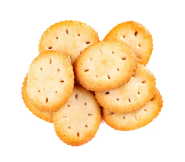 Cracker Isolado Fundo Branco Biscoitos Biscoitos Secos Isolados Petiscos Salgados — Fotografia de Stock