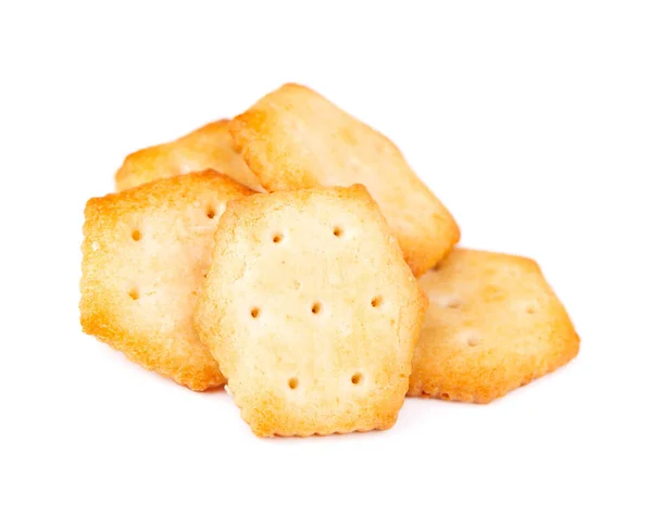 Cracker Geïsoleerd Witte Achtergrond Droge Cracker Koekjes Geïsoleerd Zoute Snacks — Stockfoto