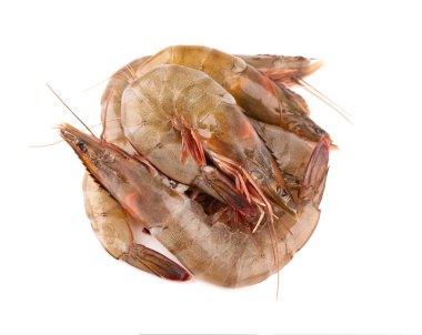 Beyaz arka planda çiğ karides. Çiğ karides..