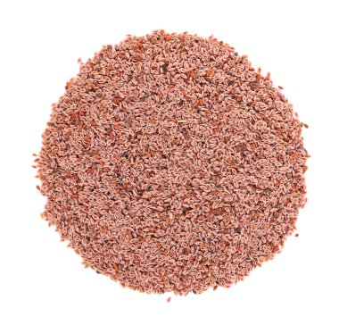 Bitki yumurtası tohumları, beyaz arka planda izole edilmiş. Muz, Hint piresi ya da psyllium tohumu. Üst görünüm