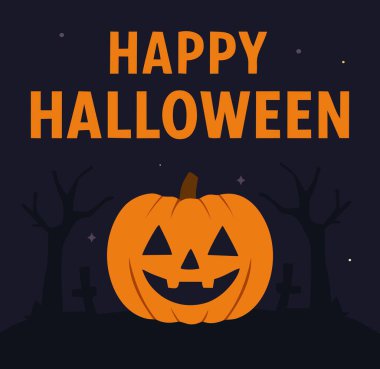 Cadılar Bayramın kutlu olsun Balkabağı İllüstrasyonu Karanlık Gece Arkaplanlı Jack O Lantern