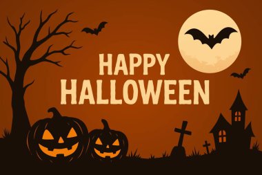 Balkabakları ve Yarasa Düz Vektör Çizimleriyle Cadılar Bayramı Geceniz kutlu olsun.