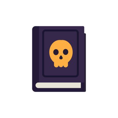 Cadılar Bayramı tarzında kafatası kapaklı büyü kitabı. Ürkütücü dekorasyon, cadılık temaları ve parti davetiyeleri için harika..