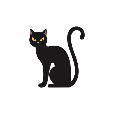 Sarı Gözlü Kara Kedi Cadılar Bayramı Vektörü İllüstrasyonu