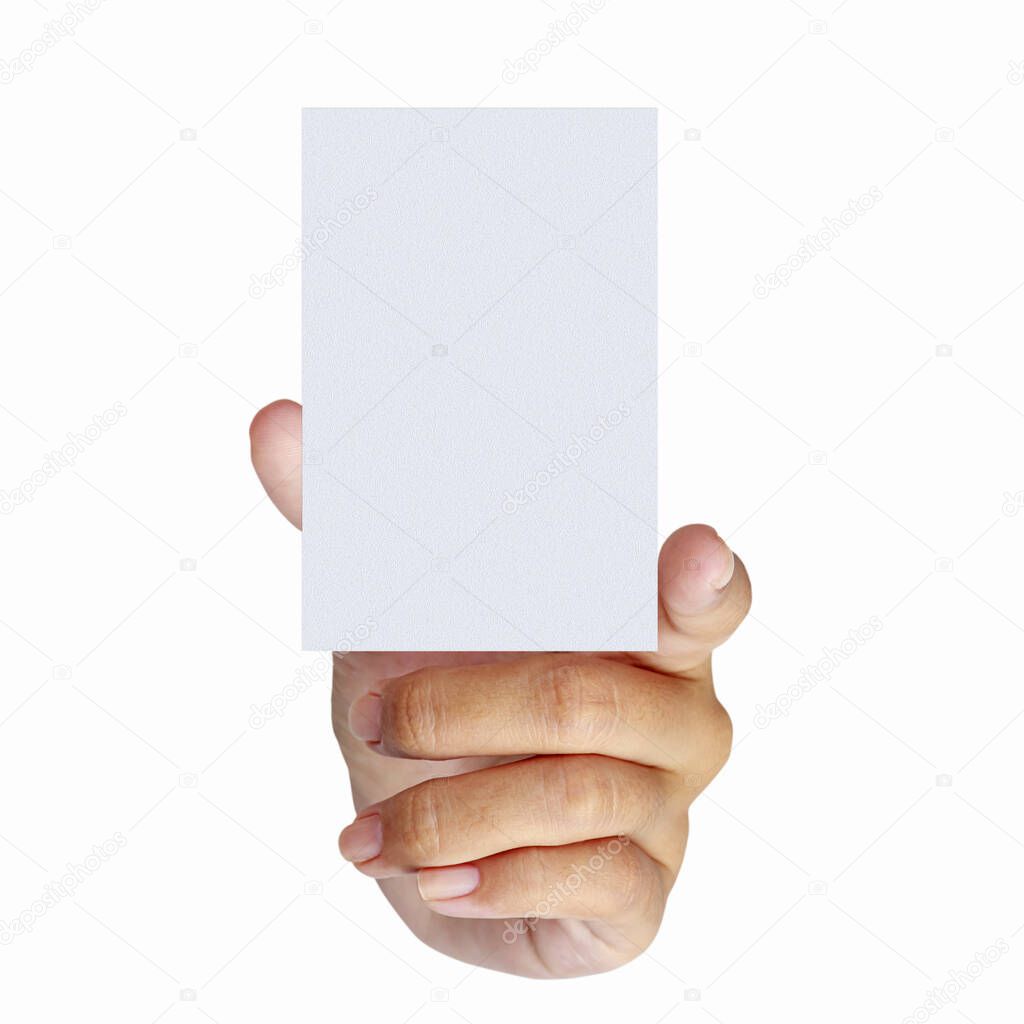 Hand holding up a blank credit card