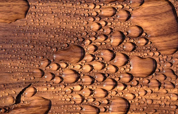 Water Beads Dark Wood Surface — Stock Photo, Image