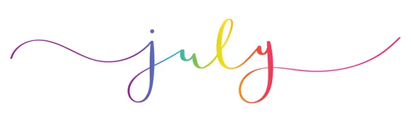 July Rainbow Brush Calligraphy Banner Swashes — Stock Vector