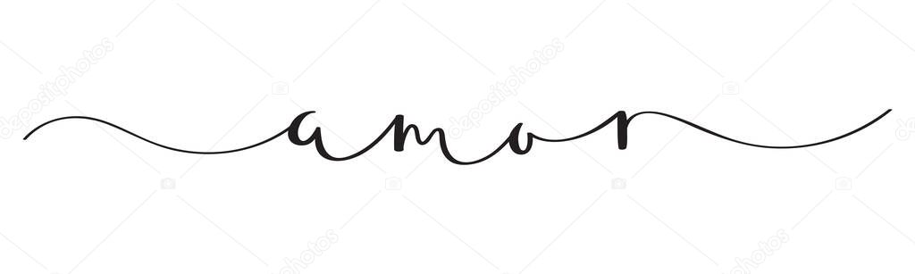 AMOR (LOVE in Spanish) brush calligraphy banner with swashes