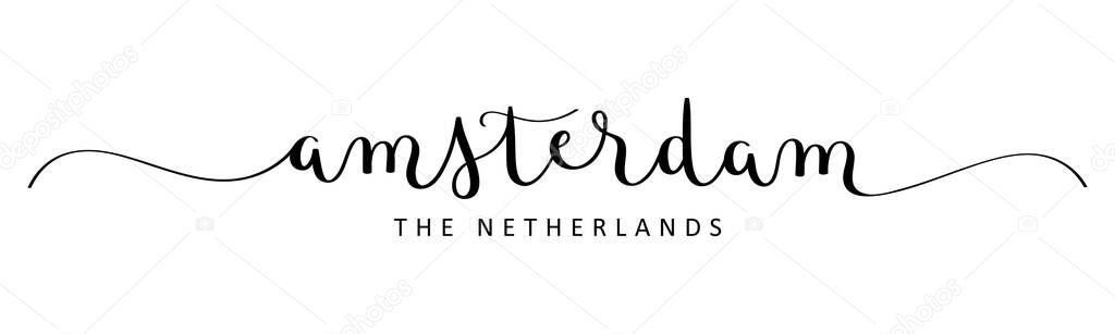 AMSTERDAM black vector brush calligraphy banner with swashes