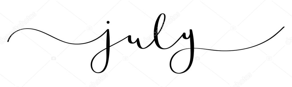 JULY black vector monoline calligraphy banner with swashes