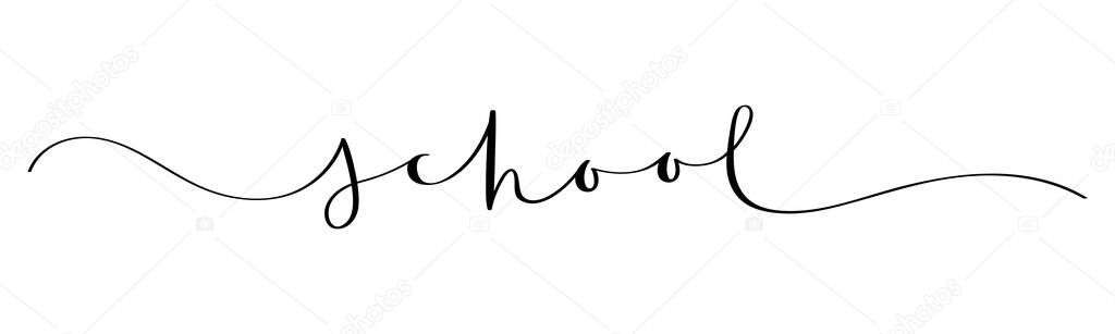 calligraphic SCHOOL lettering with swashes isolated on white background