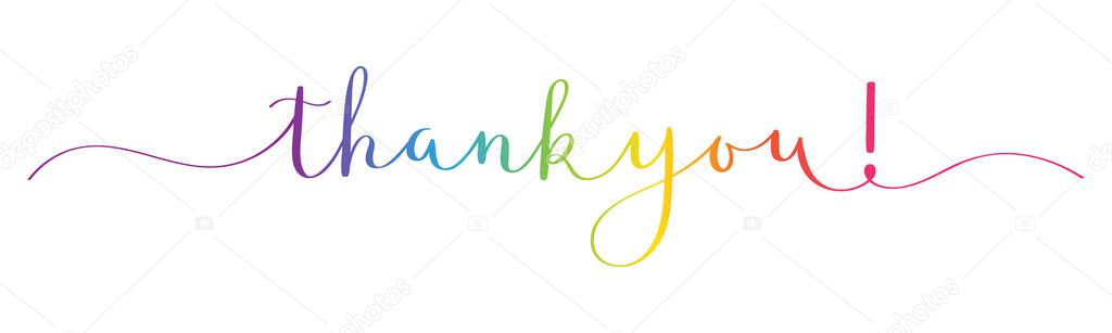THANK YOU! rainbow-colored vector brush calligraphy banner with swashes