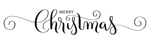 Merry Christmas Black Ornate Vector Calligraphy Banner Swashes — Stock Vector