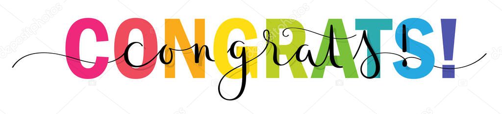 CONGRATS! vector mixed typography banner with interwoven brush calligraphy