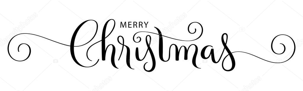 MERRY CHRISTMAS black ornate vector calligraphy banner with swashes