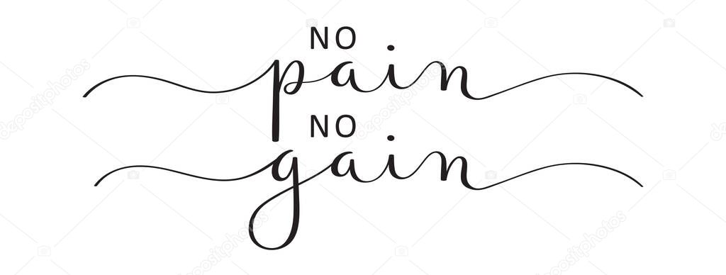 NO PAIN NO GAIN black vector monoline calligraphy banner with swashes