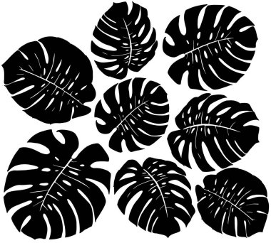 Canavarların siluetleri beyaz arka planda kalır. Element kümesi. Vektör illüstrasyonu.