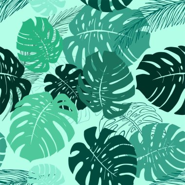 Canavar siluetleri yeşil arka planda kalır. Kusursuz desen. Vektör illüstrasyonu. Kumaş baskısı için mükemmel, yapıştırma kitabı, hediye paketi ve duvar kağıdı için de..