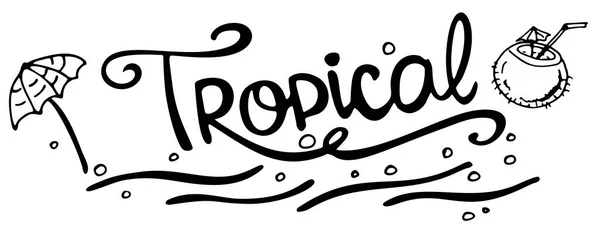 Lettere Disegnate Mano Tropicale Sfondo Bianco Illustrazione Vettoriale Perfetto Biglietto — Vettoriale Stock