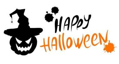 Cadılar Bayramı mektupların ve cadı şapkandaki balkabağın kutlu olsun. El yazısıyla modern el yazısı. Vektör çizimi. Pankart, poster, broşür, tebrik kartı şablonu.