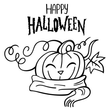 Beyaz arka planda izole edilmiş balkabağı feneri ve harflerle Mutlu Cadılar Bayramı. Cadılar Bayramı sembolü illüstrasyonu.