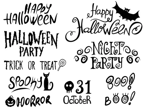 Set Lettering Happy Halloween Trick Treat Spooky Boo Night Party — Stock Vector