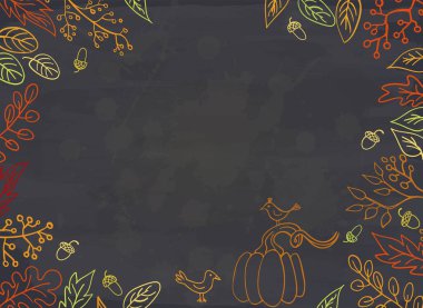 Tahtadaki sonbahar yapraklarının çerçevesi. Vektör çizimi. Kartpostal, tebrik kartı, baskı için mükemmel..