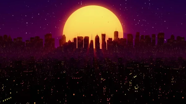 Retro Futuristic Sci Night City 80S Synthwave Cyberpunk Background Neon — Stock Photo, Image