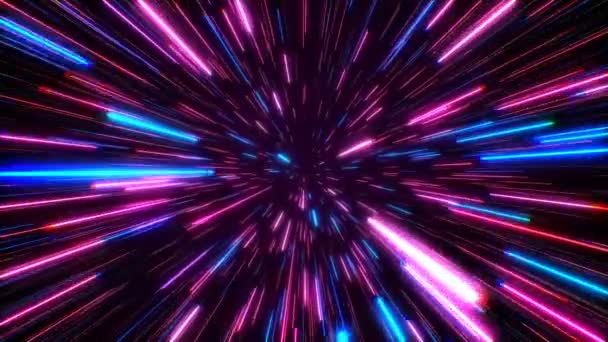 Der Hyperspace springt durch die Sterne in eine ferne Raumschleife. Neonstrahlen — Stockvideo