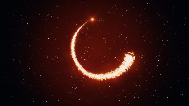 Brilhando partículas de ouro criando uma lua crescente forma Ramadã símbolo hilal — Vídeo de Stock