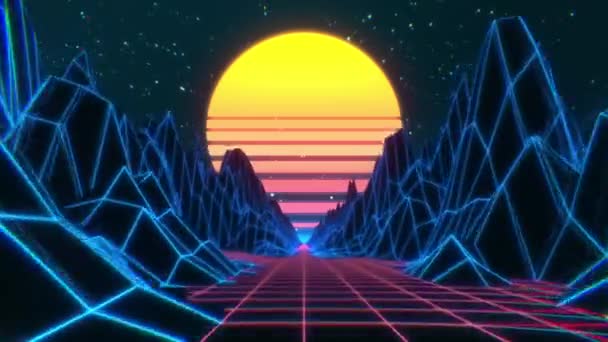 80er Jahre Retro futuristische Science-Fiction nahtlose Schleife. VJ Landschaft mit Neonlicht — Stockvideo