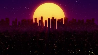 80 'lerin gece sentetik dalgası, neon ışıkları, güneş ve yıldızlı kusursuz döngü.