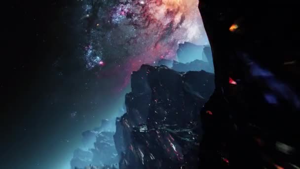 Stylized VJ looping 3D animation with mountains, space and high speed flythrough — Stock Video