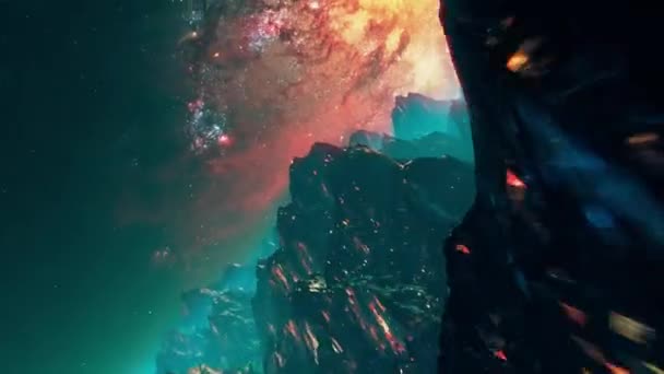 Stylized VJ looping 3D animation with mountains, space and high speed flythrough — Stock Video